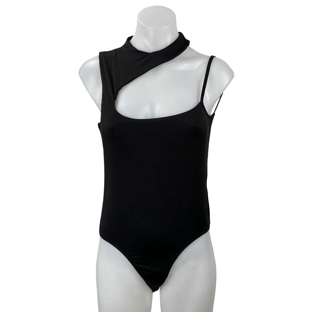 Princess Polly Womens Black Sleeveless Mock Neck Cutout Tank Bodysuit Top Size 8